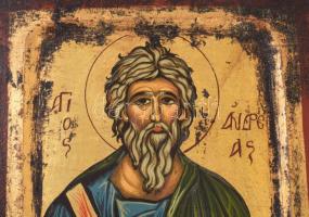 Szent András - kézzel festett görög ikon, hátoldalán certifikáttal, 23x18 cm