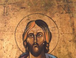 Pantokrátor Krisztus - kézzel festett görög ikon, 1967, hátoldalon címkével, 24x17 cm