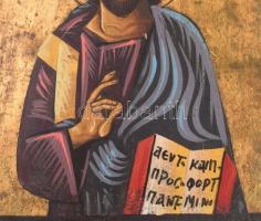 Pantokrátor Krisztus - kézzel festett görög ikon, 1967, hátoldalon címkével, 24x17 cm