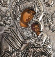 Mária a kisdeddel - kézzel festett görög ikon ezüst (Ag) lemez okláddal, jelzett, 27x22 cm