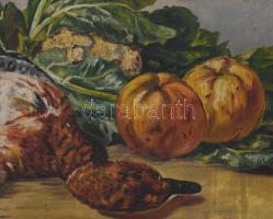 AForey jelzéssel, XX. sz. első fele: Csendélet vadkacsával. Olaj, vászon. Apró felületi sérülésekkel...