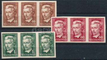 1950 Petőfi Sándor (III.) sor vágott 3-as csíkokban (24.000) (40f gyári gumihiba / gum disturbance)