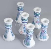 Kínai 6 darabos gyertyatartó garnitúra, címkével jelzett, m: 12 cm