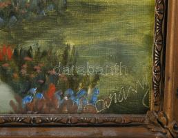 Olvashatatlan jelzéssel: Virágos park. Olaj, vászon. Dekoratív, kissé sérült fakeretben. 40x50 cm