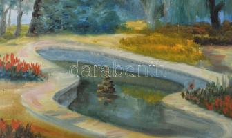 Olvashatatlan jelzéssel: Virágos park. Olaj, vászon. Dekoratív, kissé sérült fakeretben. 40x50 cm