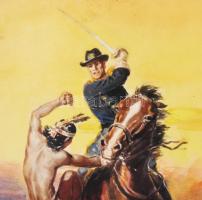 Bányay jelzéssel: Vadnyugati jelenet. Akvarell, papír. Üvegezett fakeretben. 27x17,5 cm