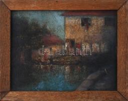 Olvashatatlan jelzéssel: Utcarészlet. Olaj, karton. Fakeretben. 20x25,5 cm