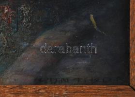 Olvashatatlan jelzéssel: Utcarészlet. Olaj, karton. Fakeretben. 20x25,5 cm