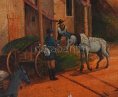 J. Kirschner jelzéssel, naiv festő, feltehetően XX. sz. eleje: Utcarészlet. Olaj, vászon. Sérült. 40...