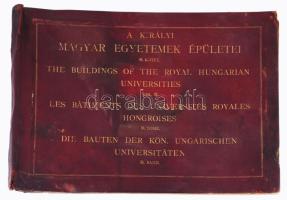 A királyi magyar egyetemek épületei. III. köt. Kiadja a vallás- és közoktatásügyi magyar királyi miniszter. Bp., 1908, Magyar Királyi Tudományegyetemi Nyomda, 160 sztl. lev. Egyetlen kiadás. Egészoldalas, fekete-fehér fotókkal és ábrákkal (homlokzatok, keresztmetszetek, alaprajzok). Magyar, angol, francia és német nyelven. Kiadói harántalakú, aranyozott egészbőr-kötés, megviselt, szétvált borítóval, ázásnyomokkal. Ritka!