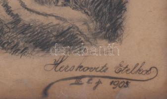 Herskovits Etelka jelzéssel (Herkovits Mórné Léderer Etelka?): Udvar, 1905. Ceruza, papír. Kissé sér...