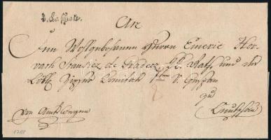 1788 Bélyeg előtti félportós levél gótikus, jól olvasható "v.CASCHAU" bélyegzéssel Lőcsére, 8kr félportóval (Rompes 100 p)