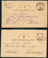 1875-1876 2 db díjjegyes levelezőlap: "HOMONNA" + "POZSONY / VÁROS"