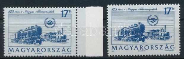 1993 125 éves a MÁV egy lyuksorral rövidebb ívszéli bélyeg + támpéldány