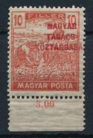 1919 Magyar Tanácsköztársaság I. 10f ívszéli bélyeg elcsúszott felülnyomattal (törések / folds)