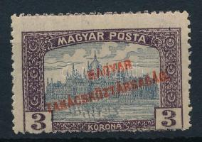 1919 Magyar Tanácsköztársaság I. 3K elfogazva