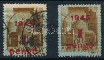 1945 Kisegítő IV. 1P/80f elcsúszott felülnyomattal és látványosan lecsúszott alapnyomattal + támpéldány