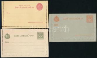 1866-1913 3 db használatlan díjjegyes zárt levelezőlap kiváló állapotban: 5kr, 6f és 10f