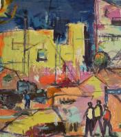Jelzés nélkül: Színes város. Olaj, papír. Apró lapszéli sérülésekkel. Feltekerve. 42x117 cm