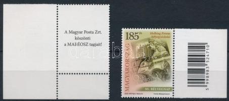 2020 Bélyegnap vonalkódos sor, a 135Ft "A Magyar Posta Zrt. köszönti a MABÉOSZ tagjait!" hátoldali felirattal