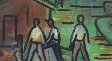 Jelzés nélkül: Külváros. Olaj, papír. Apró lapszéli sérülésekkel. Feltekerve. 50x70 cm