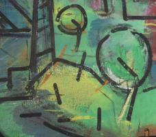 Jelzés nélkül: Külváros. Olaj, papír. Apró lapszéli sérülésekkel. Feltekerve. 50x70 cm