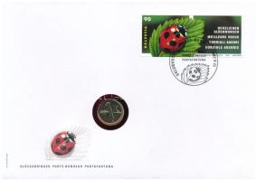 Svájc 2001. 1r bronz, "Glücksbrief" felbélyegzett érmés borítékban, alkalmi bélyegzéssel T:UNC,AU Switzerland 2001. 1 Rappen bronze, in "Glücksbrief" in envelope with stamp and cancellaltion C:UNC,AU