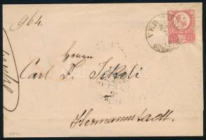 1874 Réznyomat 5kr levélen, rendkívül ritka "VERESKŐ / GÖMÖR M." bélyegzéssel (Gudlin 300 p)