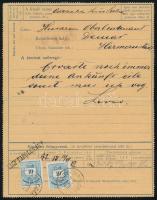 1890 35kr zárt táviratlap 2 x 10kr bélyeggel, "SZOLCSÁN" (Gudlin 80 p) + "NAGY-TAPOLCSÁN" kétféle belső bélyezéssel