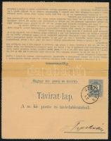 1890 35kr zárt táviratlap 2 x 10kr bélyeggel, "SZOLCSÁN" (Gudlin 80 p) + "NAGY-TAPOLC...