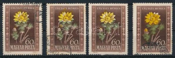 1950 Virág (I.) 4 db 60f eltolódott sárga és zöld színnyomattal
