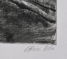 Gönczi Béla (1934-): Telekfalva. Rézkarc, papír, jelzett, 29×39 cm