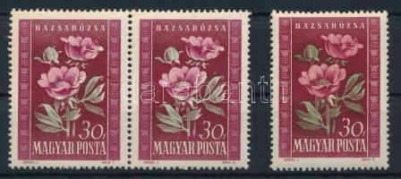 1950 Virág (I.) 30f pár eltolódott világos rózsaszín és zöld színnyomattal + támpéldány