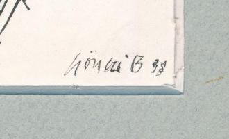 Gönczi Béla (1934-): Ember ember ellen (lovaspárbaj). Tus, papír. Jelzett. 11x20 cm, paszpartuban