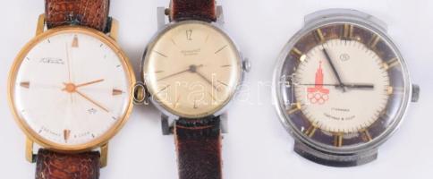 3 darab szovjet karóra, közte Wostok 1980 olimpiai óra, szervizelendőek, nem működnek