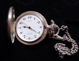 Német gyártmányú Anker típusú új zsebóra, domborműves vadászó Ferenc Józsefet megörökítő fedéllel, lánccal, működőképes szép állapotban