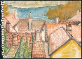 Beck Judit (1909-1995): Kisvárosi részlet (Szentendre?). Akvarell, papír. Jelzés nélkül. 16x22,5 cm
