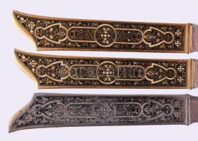 3 darab iparművész fém levélbontó, h: 23 cm