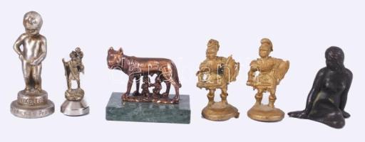 6 darab fém szobor, m: 7 cm alatt