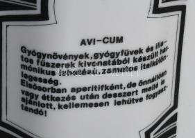 Hollóházi Miskolci Likőrgyár Avi-Cum italos üveg, jelzett, hibátlan, m: 19,5 cm