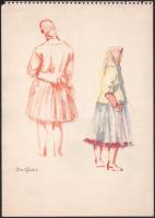 Beck Judit (1909-1995): Vácrátóti alakok. Akvarell, papír. Jelzett. Lapszéli apró szakadással. 29,5x21 cm