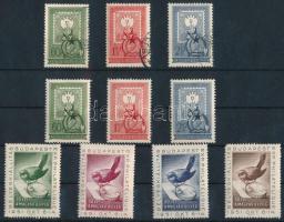 1951 80 éves a magyar bélyeg postatiszta és bélyegzett sor + 4 klf levélzáró