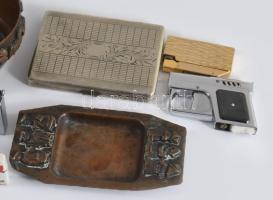 Kis doboznyi dohányzó tétel: öngyújtók, hamuzók, tárca