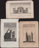 Perlaszka Domokos (1801-1846) 3 db metszete: Váci főtemplom, Nagyváradi főtemplom, Gannai sírbolt. Rézmetszet, papír, változó állapotban, kisebb lapszéli sérülésekkel, részben foltos, lapméret: 21x13,5 cm körül