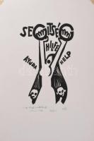 Váli Zoltán (1910-1994): ...az éhező millióknak, 1976. Linómetszet, papír, jelzett. Próbanyomat próba 3 jelzéssel. 25x16,5 cm