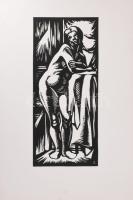 Váli Zoltán (1910-1994): Álló női akt. Linómetszet, papír, jelzett a metszeten. 45x21 cm