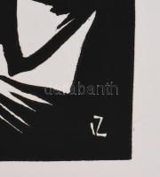 Váli Zoltán (1910-1994): Álló női akt. Linómetszet, papír, jelzett a metszeten. 45x21 cm