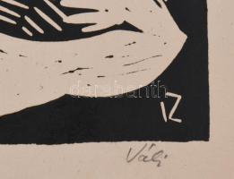 Váli Zoltán (1910-1994): Heverő (női) akt. Linómetszet, papír, jelzett. 34x54 cm