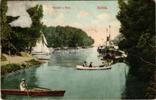 1909 Siófok, Kikötő a Sión, gőzhajó, evezős csónak, vitorlás (ragasztónyom / glue marks)