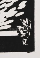 Váli Zoltán (1910-1994): Udvar. Linómetszet, papír, jelzett a metszeten. 32x24 cm